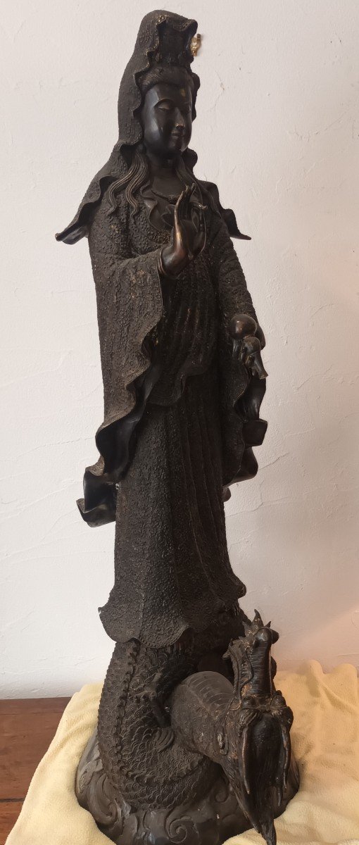 Japan Very Large Guan Yin In Bronze, Meiji 19th Century-photo-5