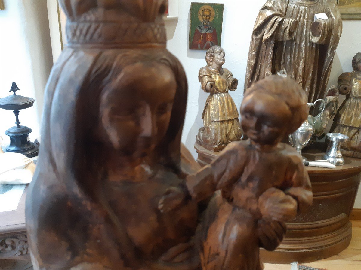 Madonna And Child In Wood Haute Epoque Style-photo-2