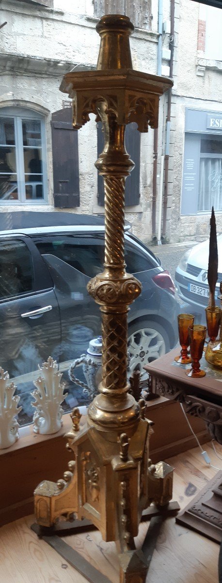 Very Large Candelabrum In Golden Wood With Gold Leaf Spain 19th Century-photo-1