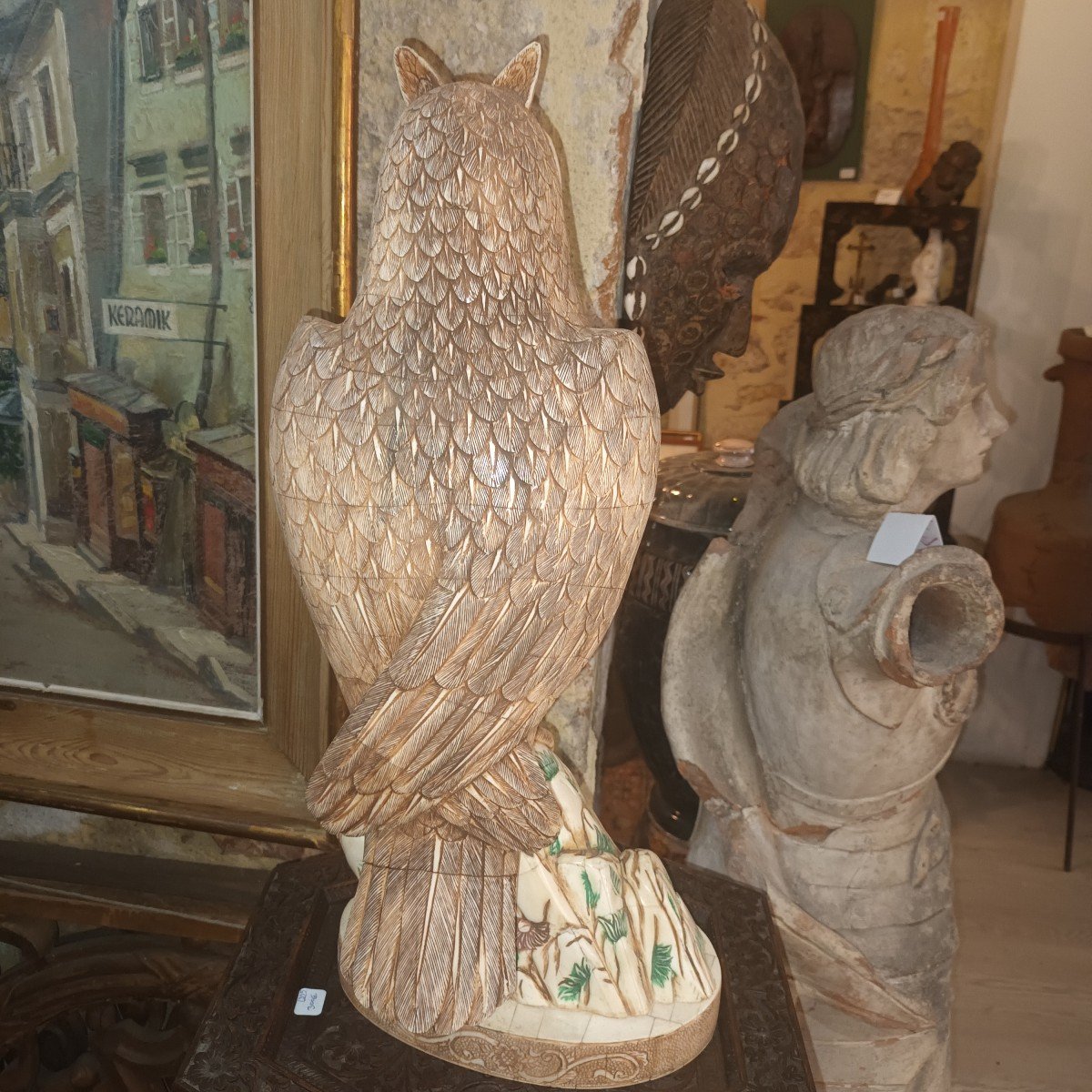 Chine Statue De Hibou En Plaquettes d'Os-photo-3