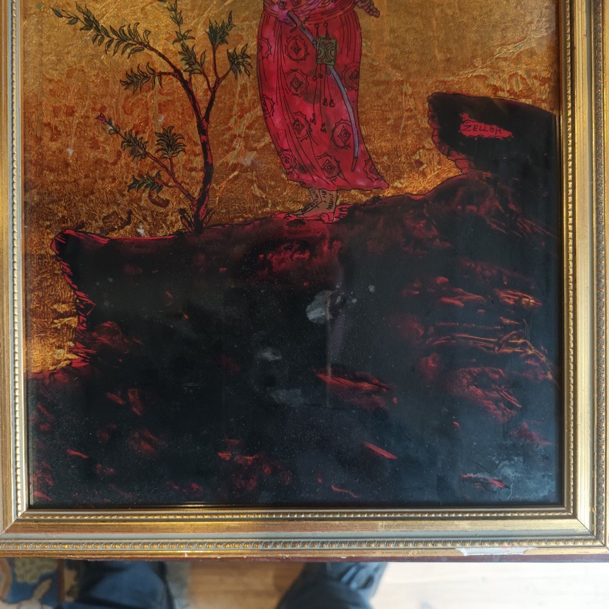 Michel Zeller Lacquer Fixed Under Glass And 22 Carat Gold Leaf "the Falconer"-photo-4