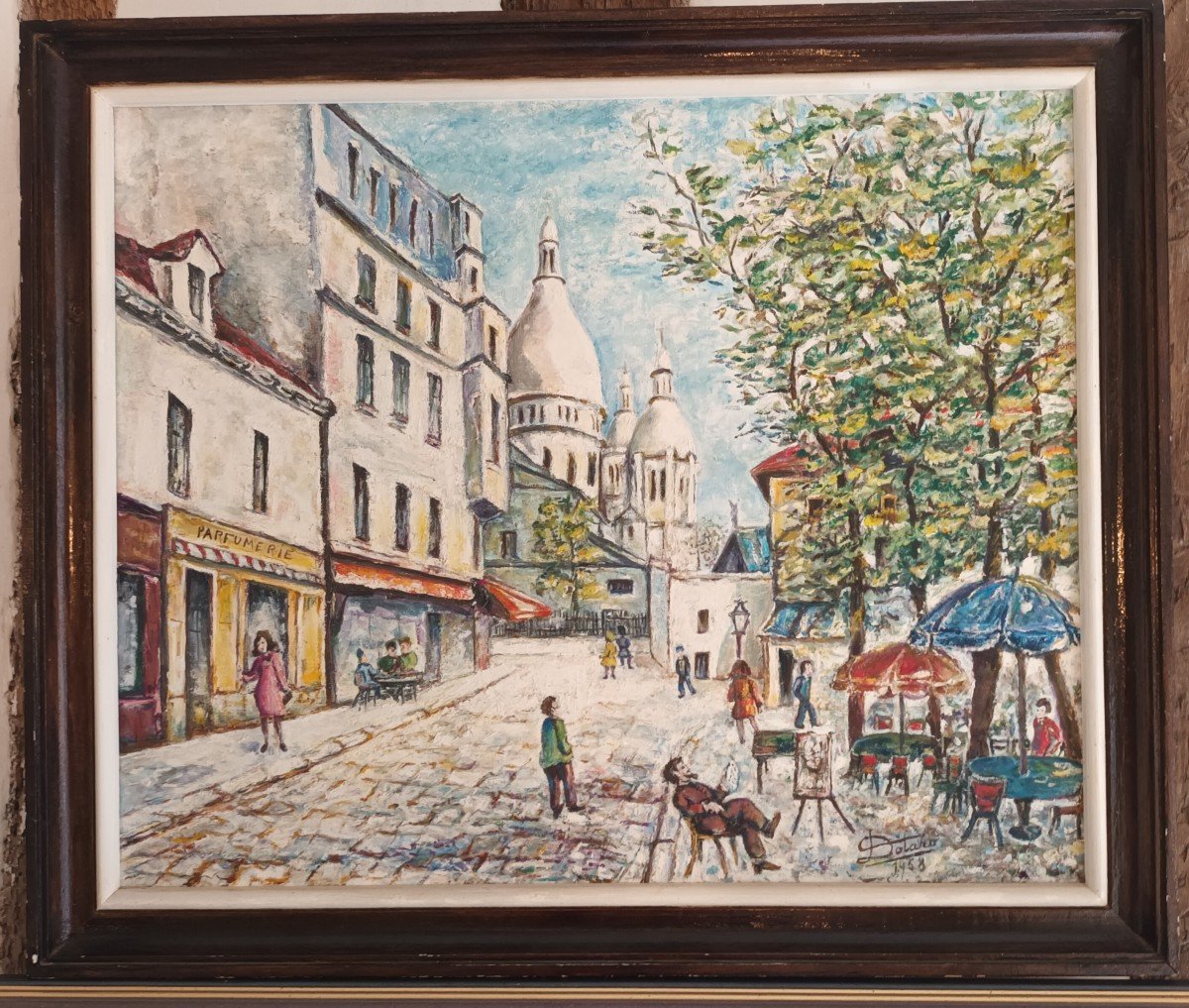 Madeleine Dotaro (20th Century), Oil On Canvas "place Du Tertre In Montmartre"