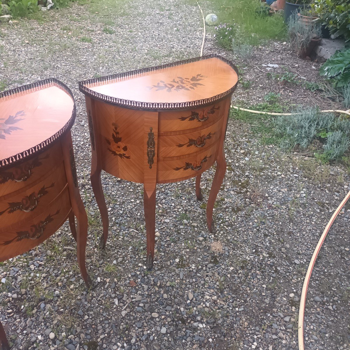 Paire De Petites Commodes Demi-lunes De Style Transition-photo-7