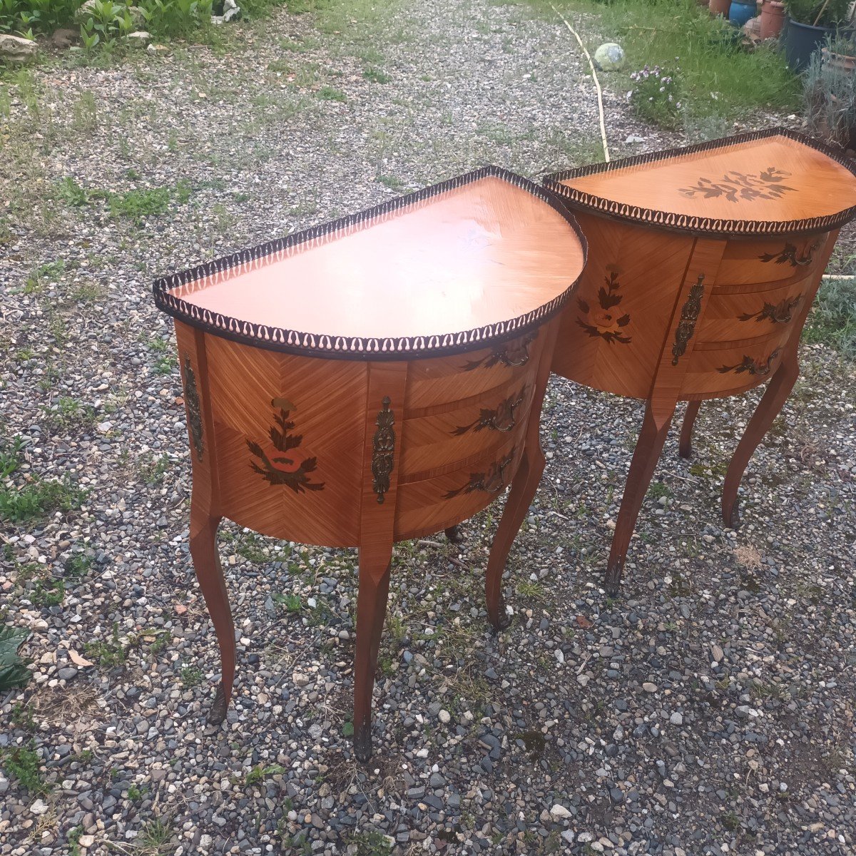 Paire De Petites Commodes Demi-lunes De Style Transition-photo-8