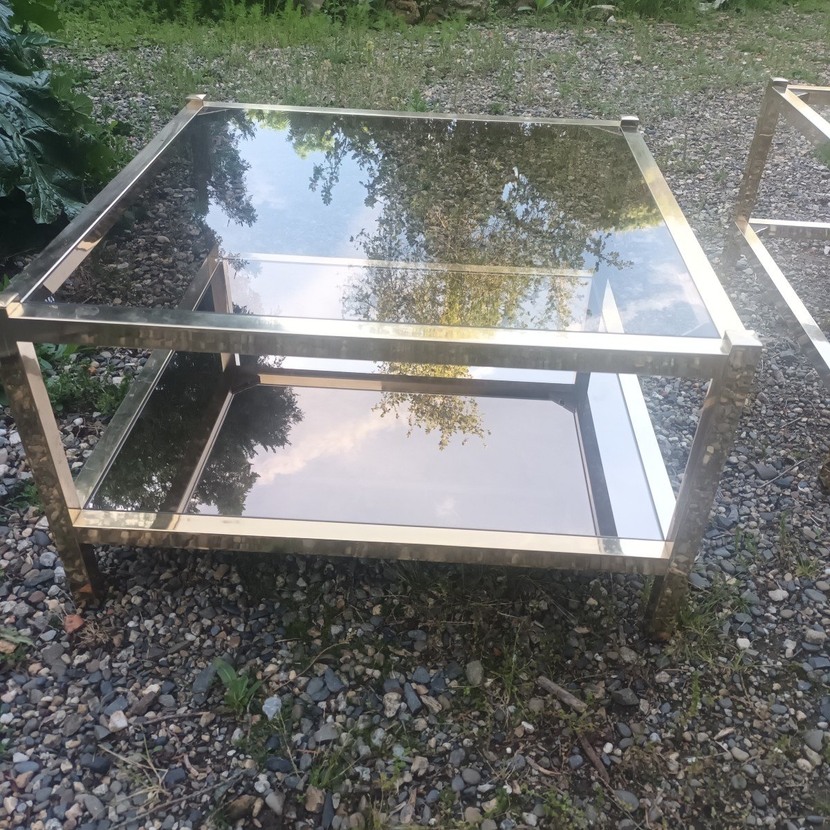 Pair Of Glass, Smoked Mirror And Brass, Coffee Tables 1970s -photo-1