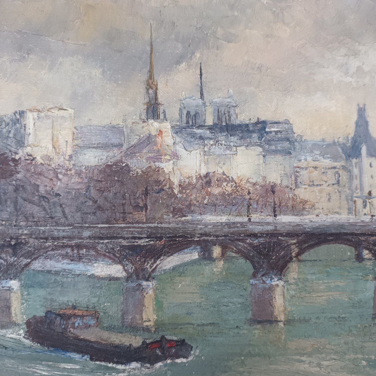 Mary Stewart Gibson Oil On Canvas "the Pont Des Arts In Paris"-photo-3