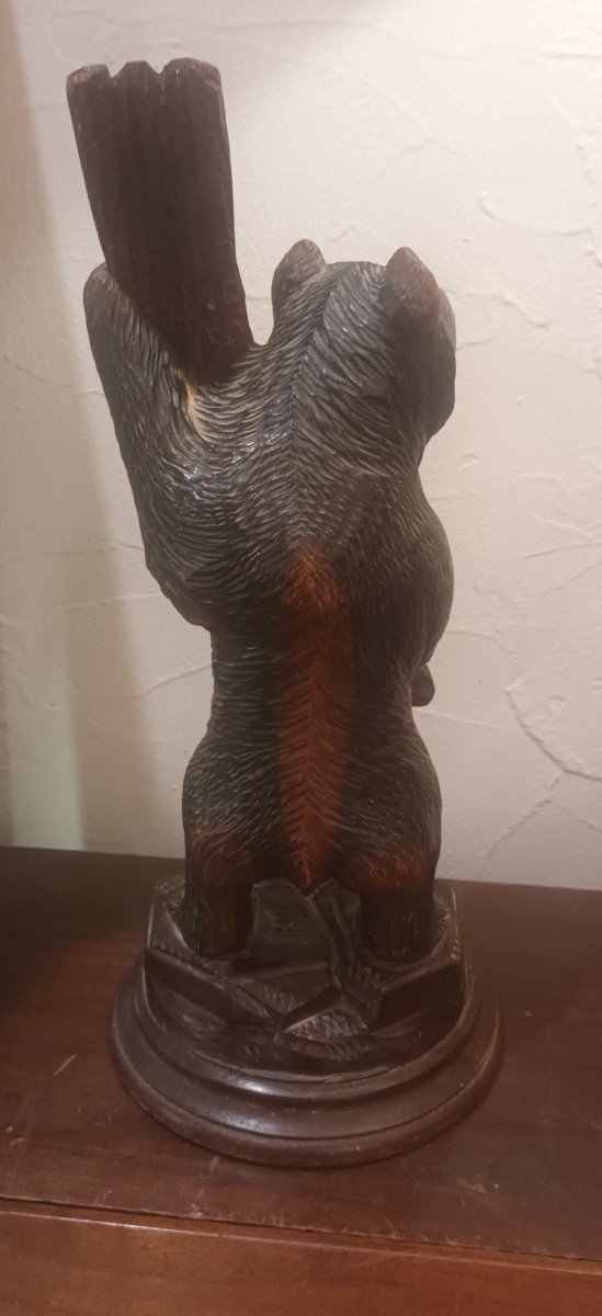 Foret Noire: Carved Wooden Bear Holding A Thermometer 19th Century -photo-2