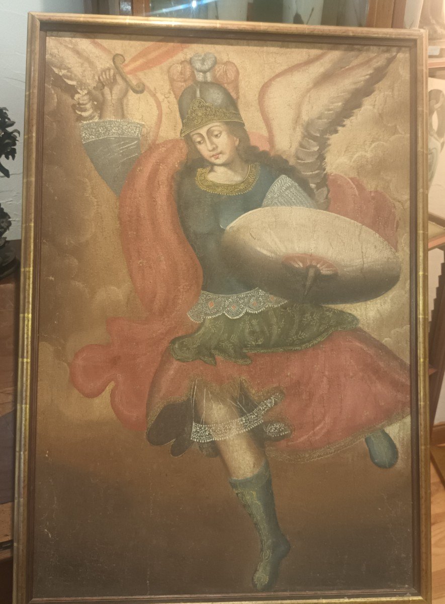 Cuzco School 19th Century "archangel With Shield"