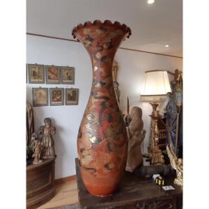 Very Large Japanese Meiji Lacquered Porcelain Vase