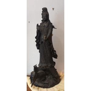 Japon Très Grande Guan Yin En Bronze, Meiji 19eme Siècle 