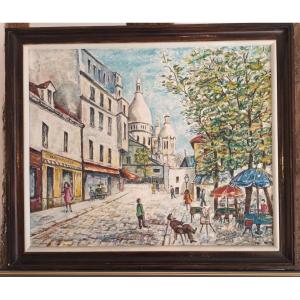 Madeleine Dotaro (xxème), Huile Sur Toile "place Du Tertre à Montmartre"