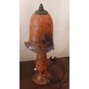 Small Art Nouveau Mushroom Lamp "verre Français" In Glass Paste