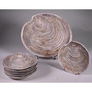 Marcel Guillot (1910-1985) Seafood Service In Ceramic Shell Shape