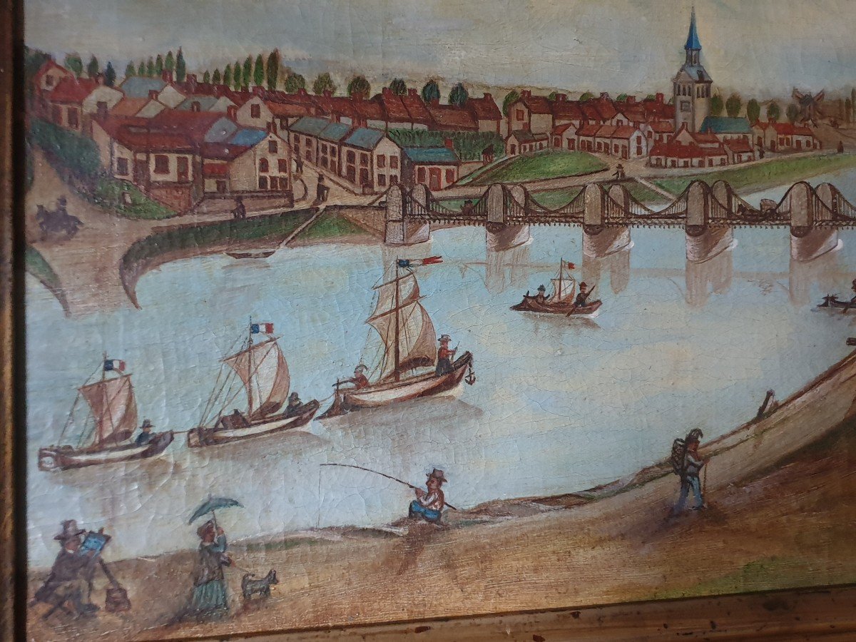 Tableau, peinture naïve, Pont De Jargeau XIXème-photo-2