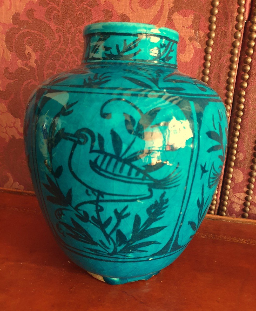 Persia 19th Century Iran Kadjar Turquoise Ceramic-photo-3