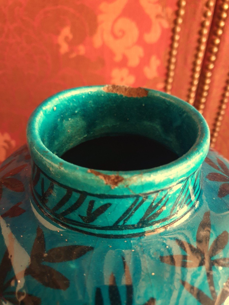 Persia 19th Century Iran Kadjar Turquoise Ceramic-photo-2