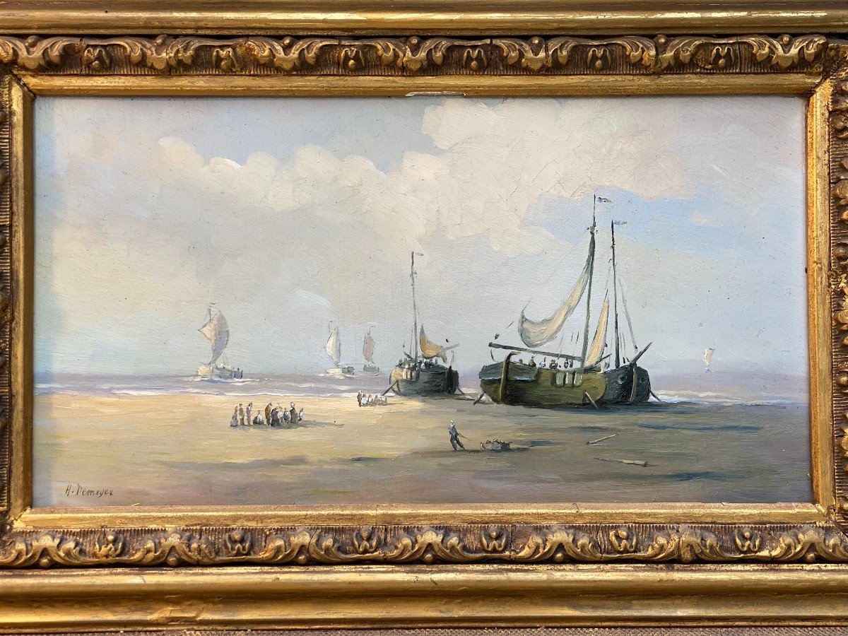 Seaside Landscape, Signed Demeyer, Oil On Panel-photo-4
