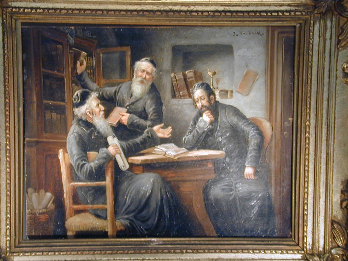 Three Rabbis In Discussion, Eastern European School Of The 19th Century-photo-2