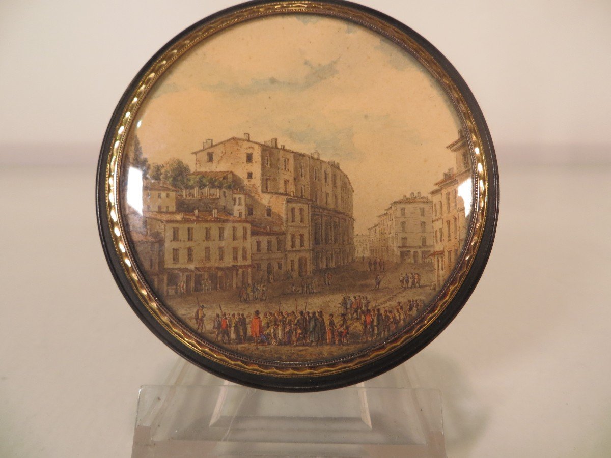 Box In Horn And Tortoiseshell Decorated With A View Of Rome From The Louis XVI Period-photo-2