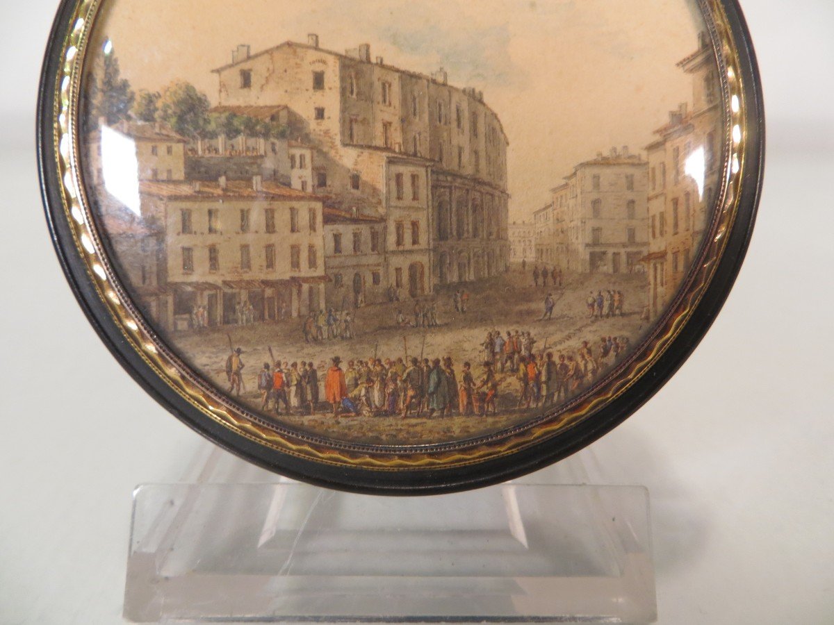 Boite En Corne Et écaille Orée D’une Vue De Rome D’époque Louis XVI-photo-3