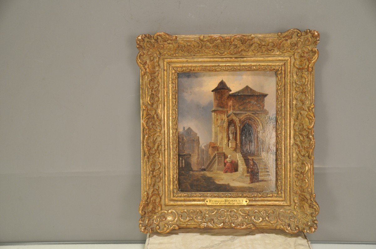 Town Corner With Woman Praying Signed François Bossuet -photo-2