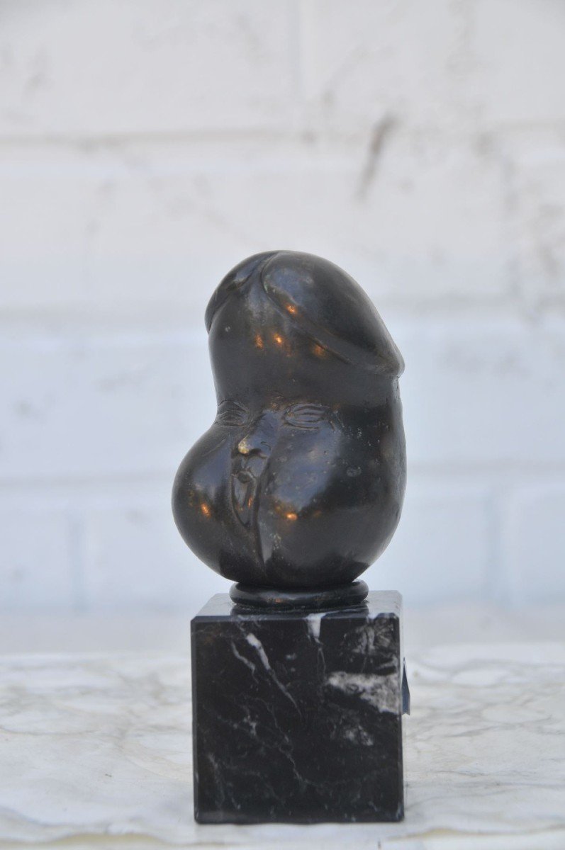 Japanese Bronze Figure Representing A Face And A Male Sex-photo-3