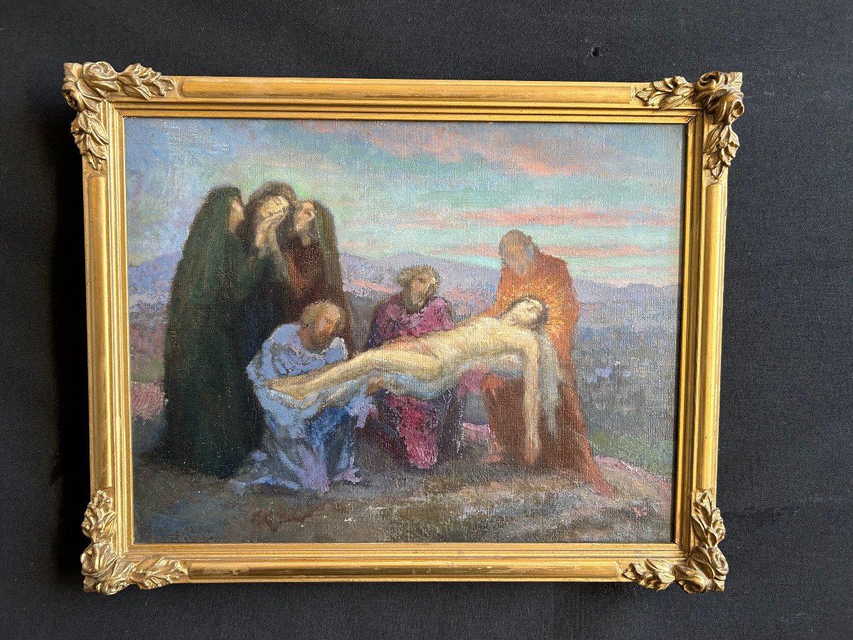 Huile Sur Toile Représentant La Déploration Du Christ d'Henri Laffite