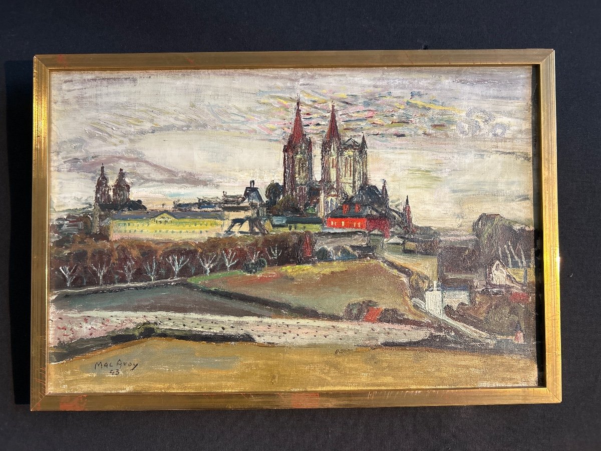 Oil On Canvas Representing The Cathedral Of Toledo Signed Edouard Macavoy