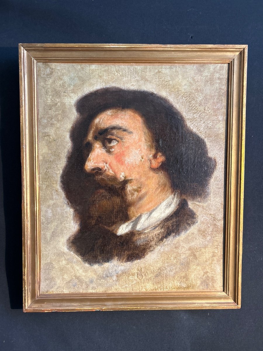 Oil On Canvas Depicting A Profile Portrait Of A Bearded Man