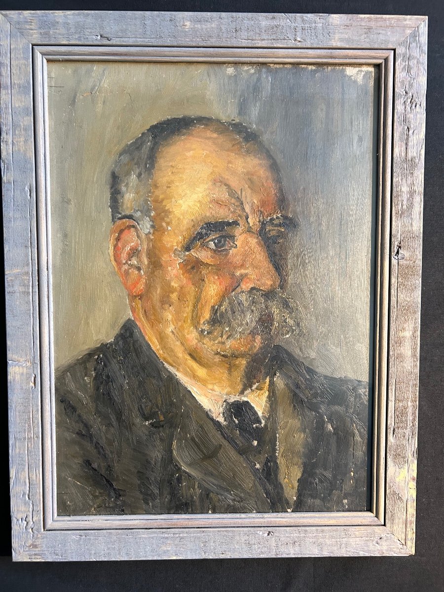 Oil On Cardboard Representing The Father Of The Painter Jules Cavaillès