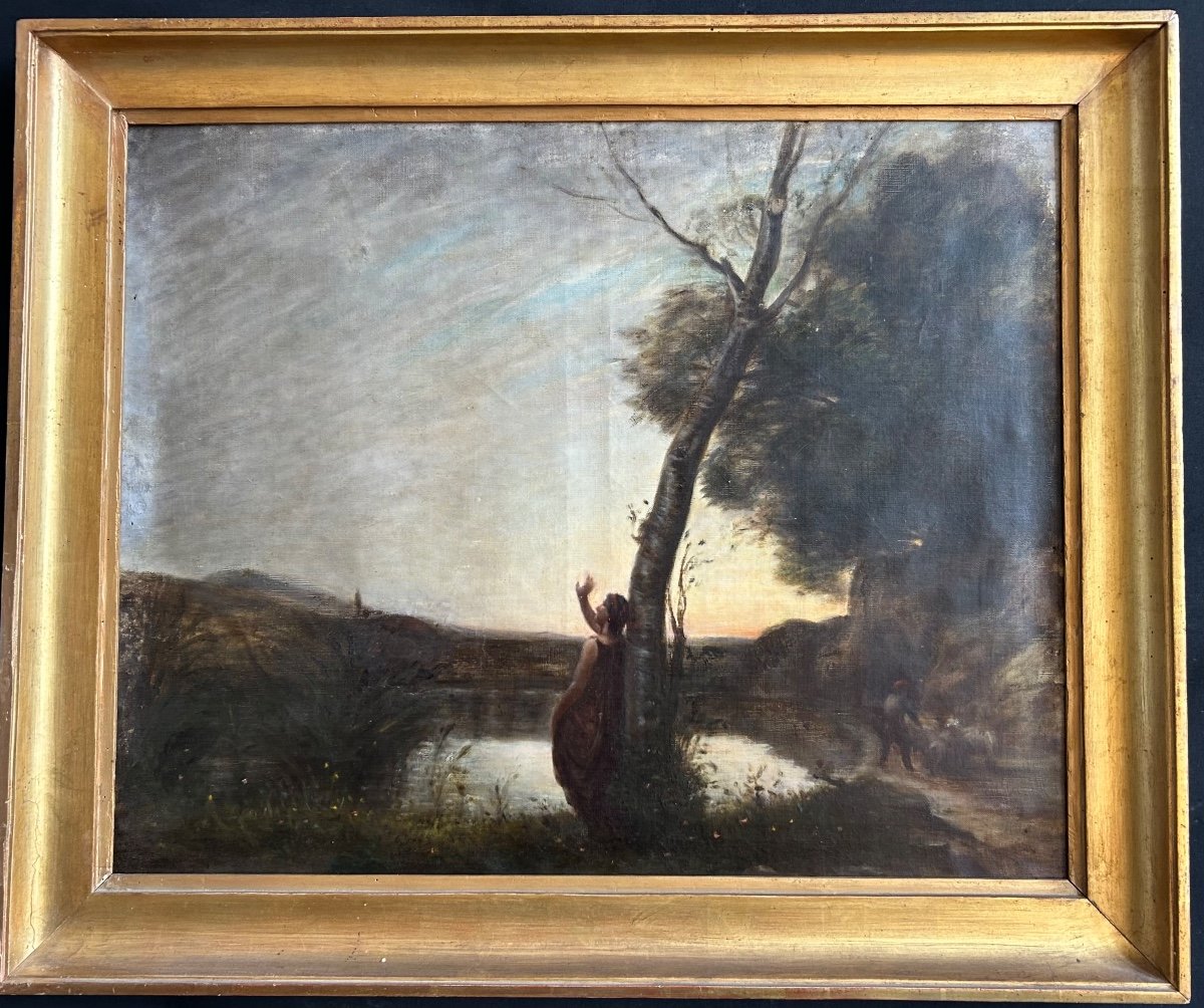 Huile Sur Toile Représentant "l'etoile Du Berger" d'après Corot