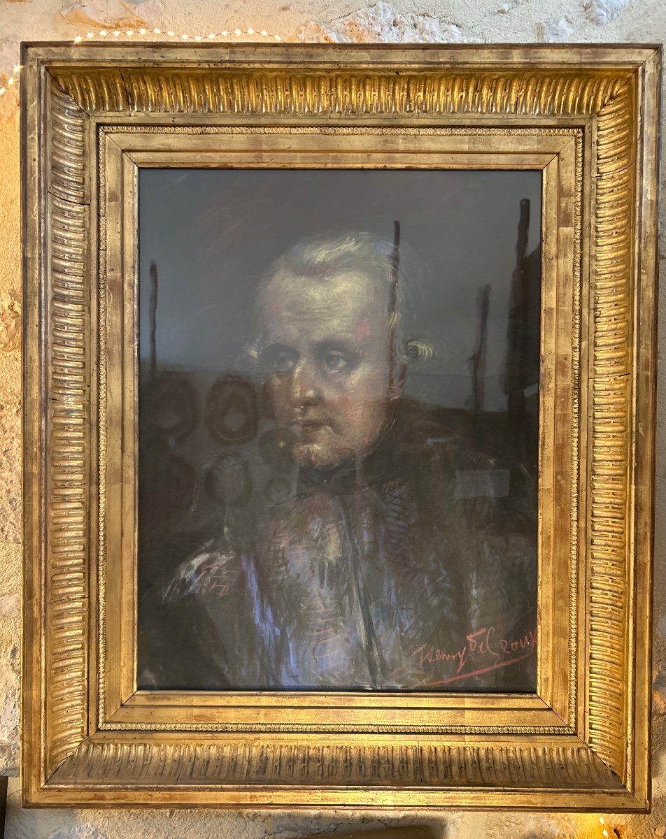 Pastel marouflé sur toile représentant un portrait d'homme signé d'Henri de Groux