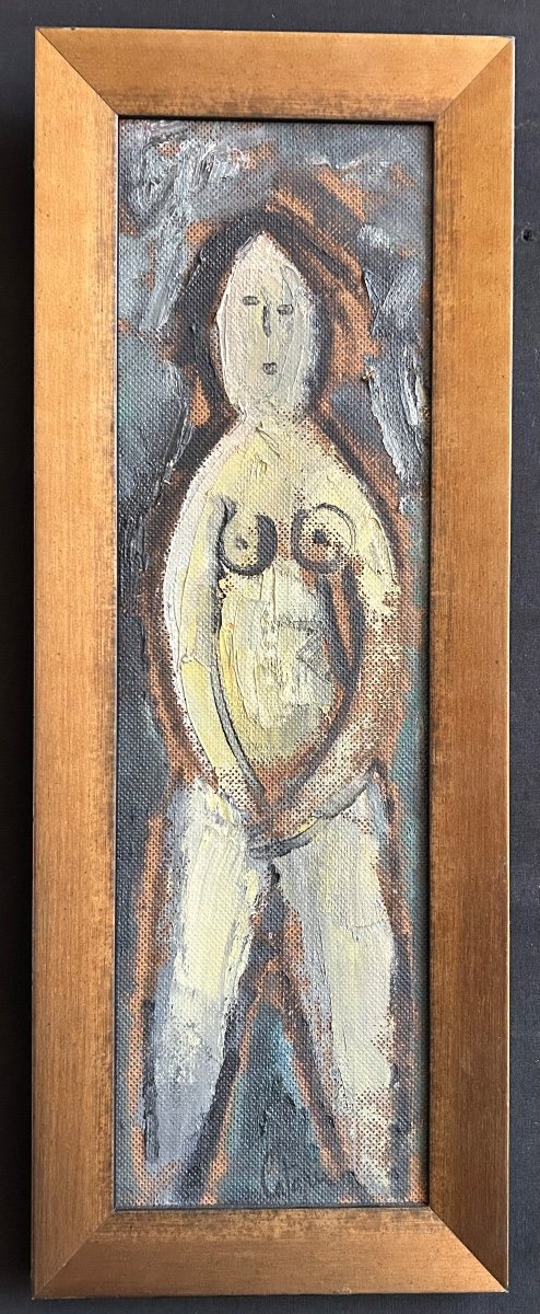 Oil On Isorel Representing A Full-length Portrait Of A Naked Woman