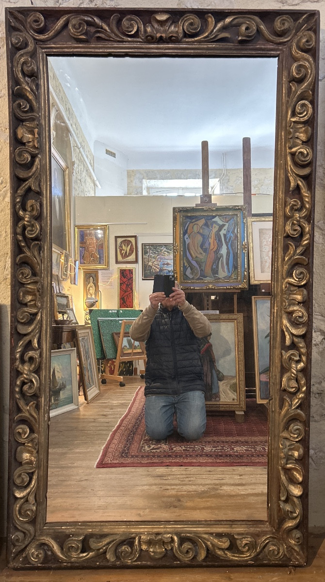 Important Mirror In A Carved And Gilded Wooden Frame, 17th Century