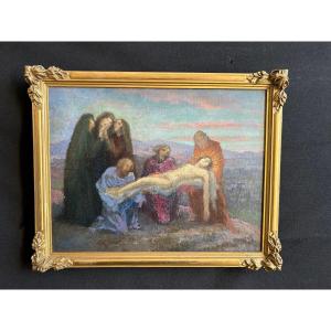 Huile Sur Toile Représentant La Déploration Du Christ d'Henri Laffite