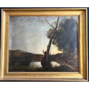 Huile Sur Toile Représentant "l'etoile Du Berger" d'après Corot