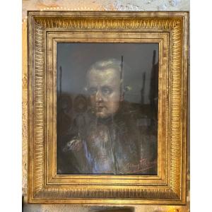 Pastel marouflé sur toile représentant un portrait d'homme signé d'Henri de Groux