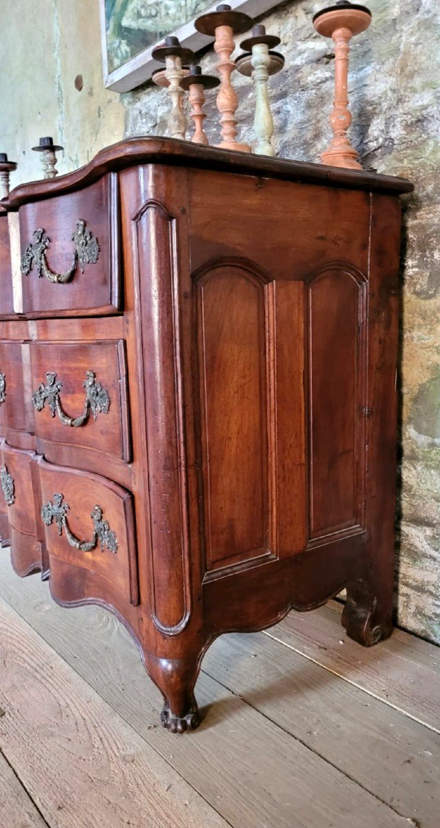 Commode Louis XV , mouvementée à arbalètes, en noyer - XVIII ème -photo-4