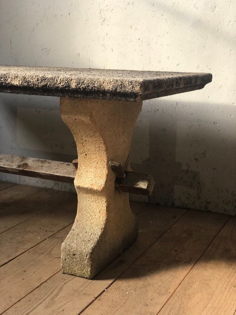 Table And Bench In Reconstituted Stone With Granite Look-photo-2