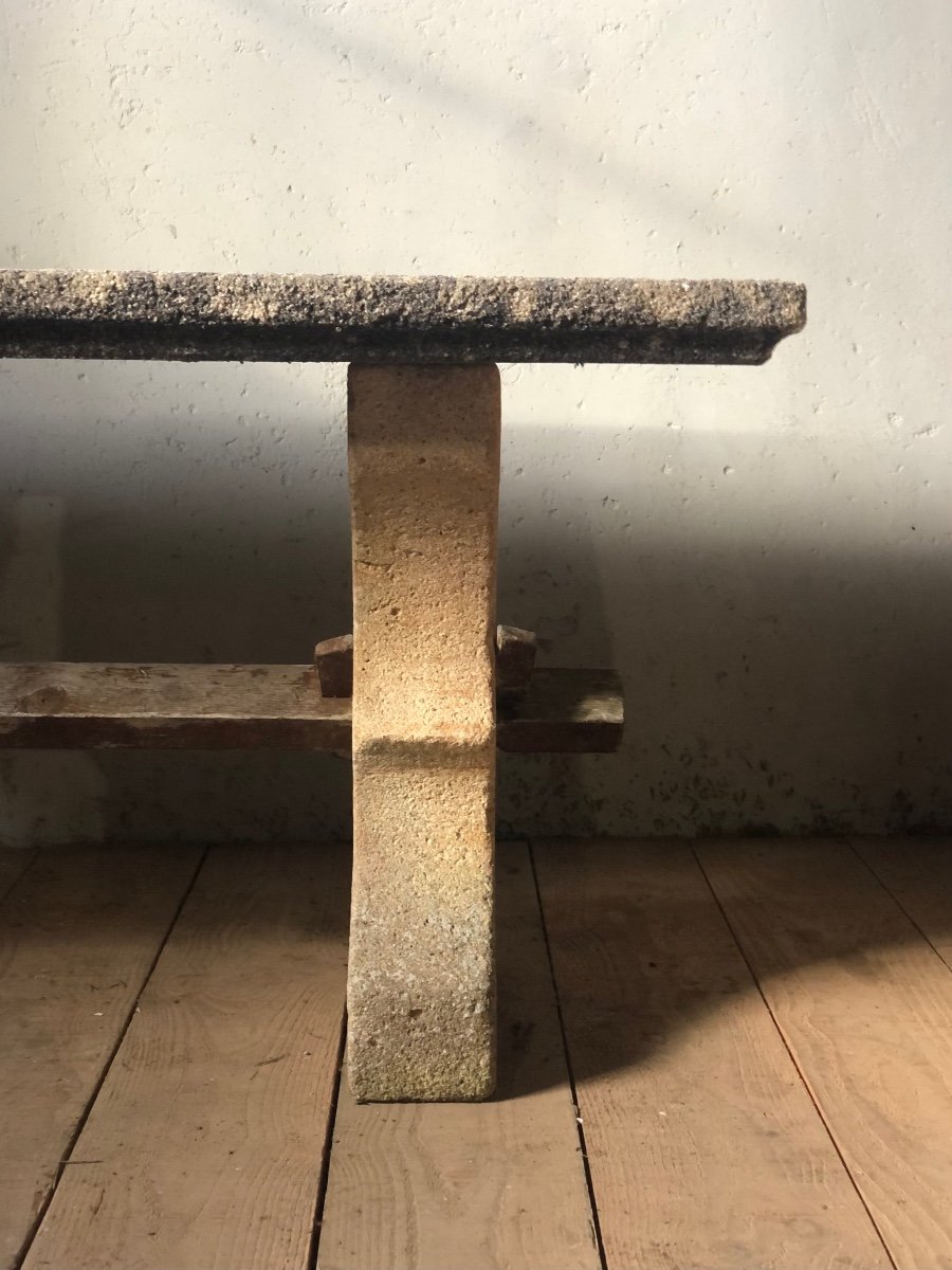 Table And Bench In Reconstituted Stone With Granite Look-photo-3