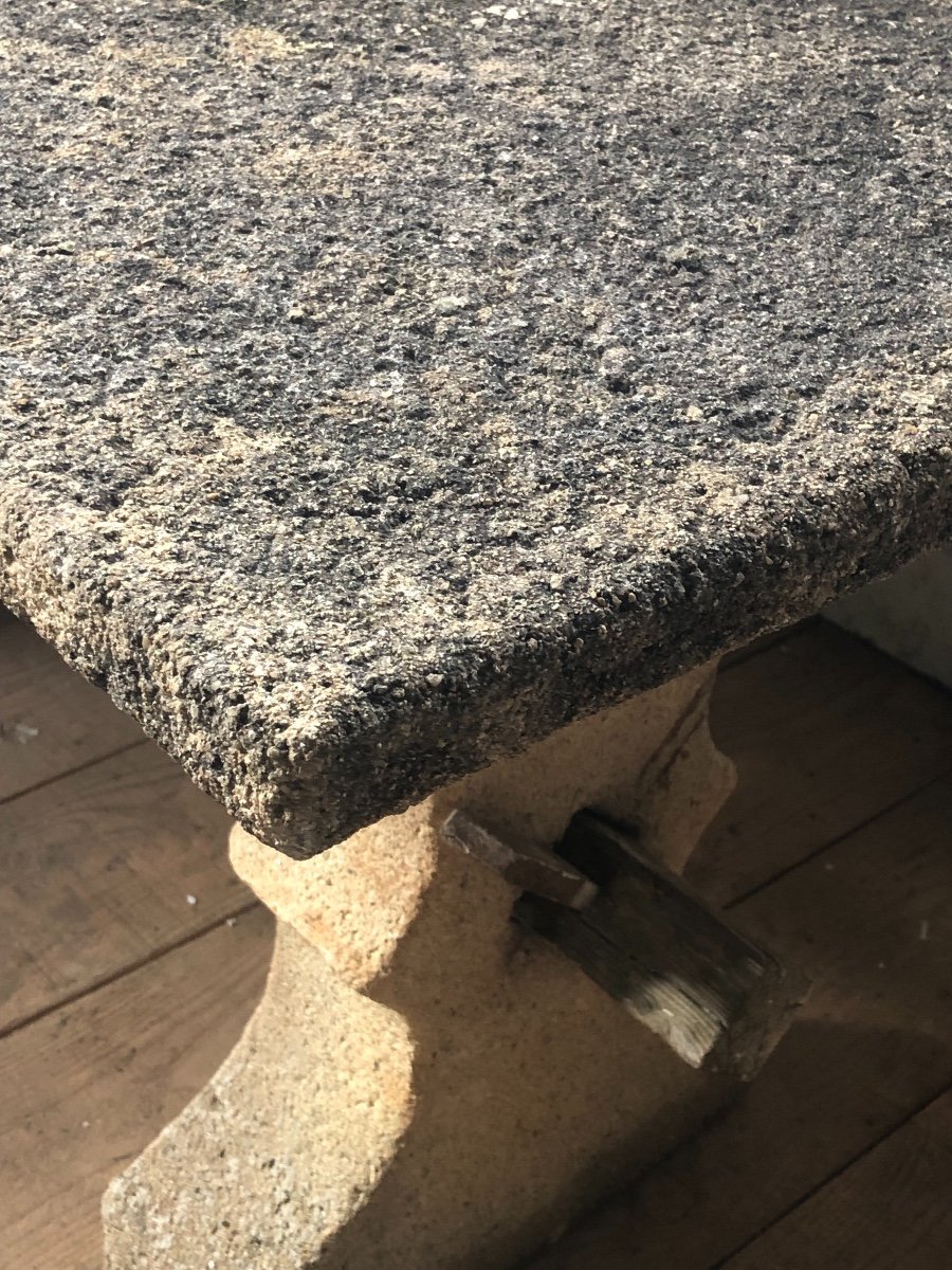 Table And Bench In Reconstituted Stone With Granite Look-photo-4