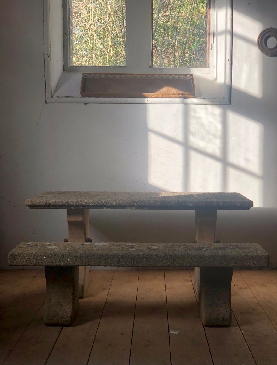 Table And Bench In Reconstituted Stone With Granite Look-photo-1