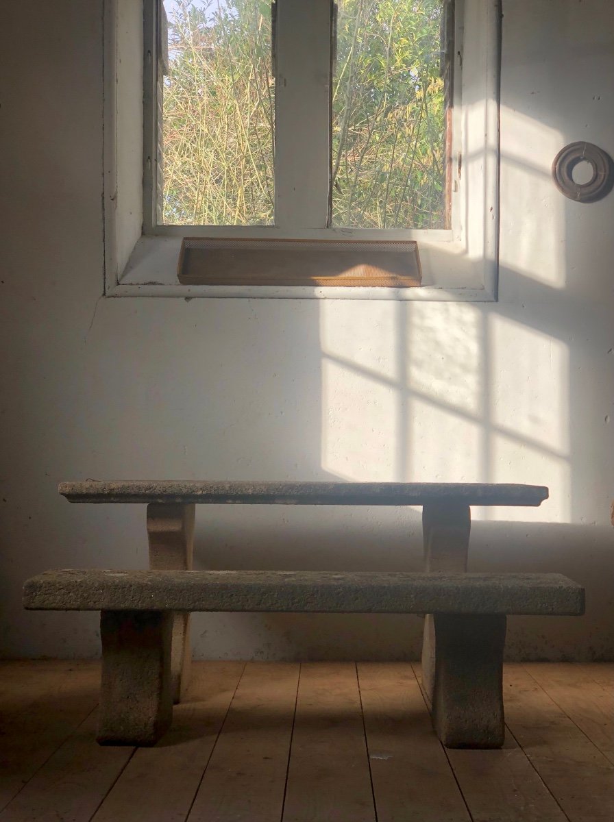 Table And Bench In Reconstituted Stone With Granite Look-photo-2