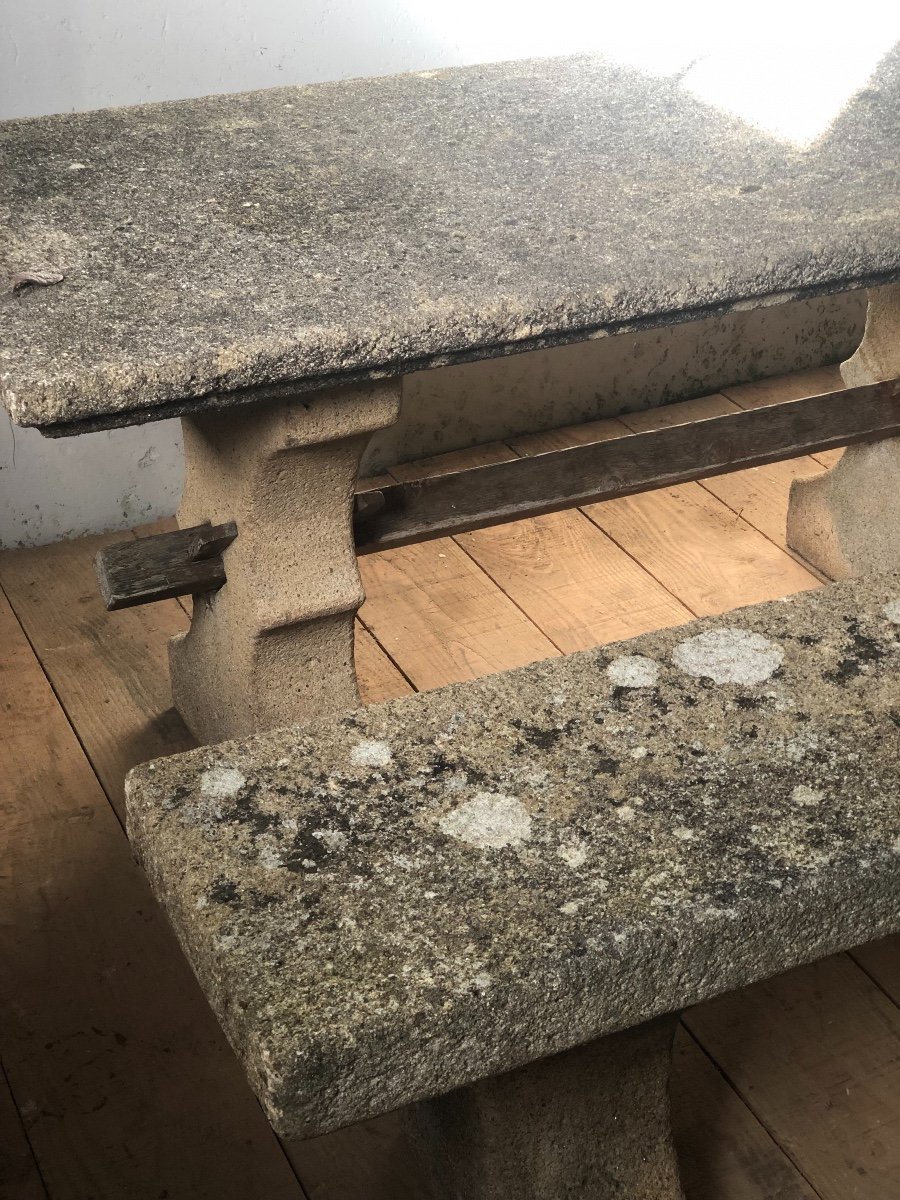 Table And Bench In Reconstituted Stone With Granite Look-photo-3