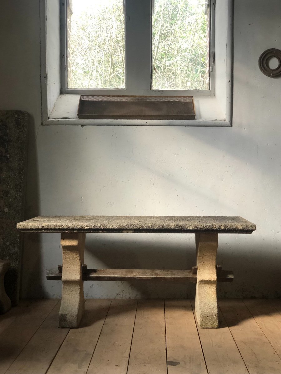 Table And Bench In Reconstituted Stone With Granite Look