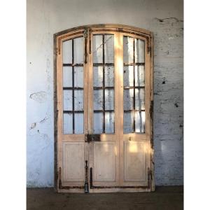 Oak Front Door With Glazing And Metal Crossbar