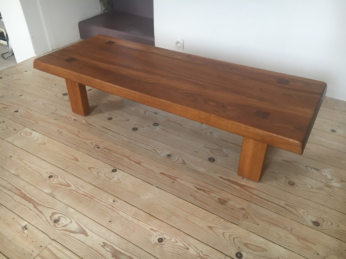 Model T-08 Coffee Table By Pierre Chapo In Solid Elm From The 1970s-photo-1