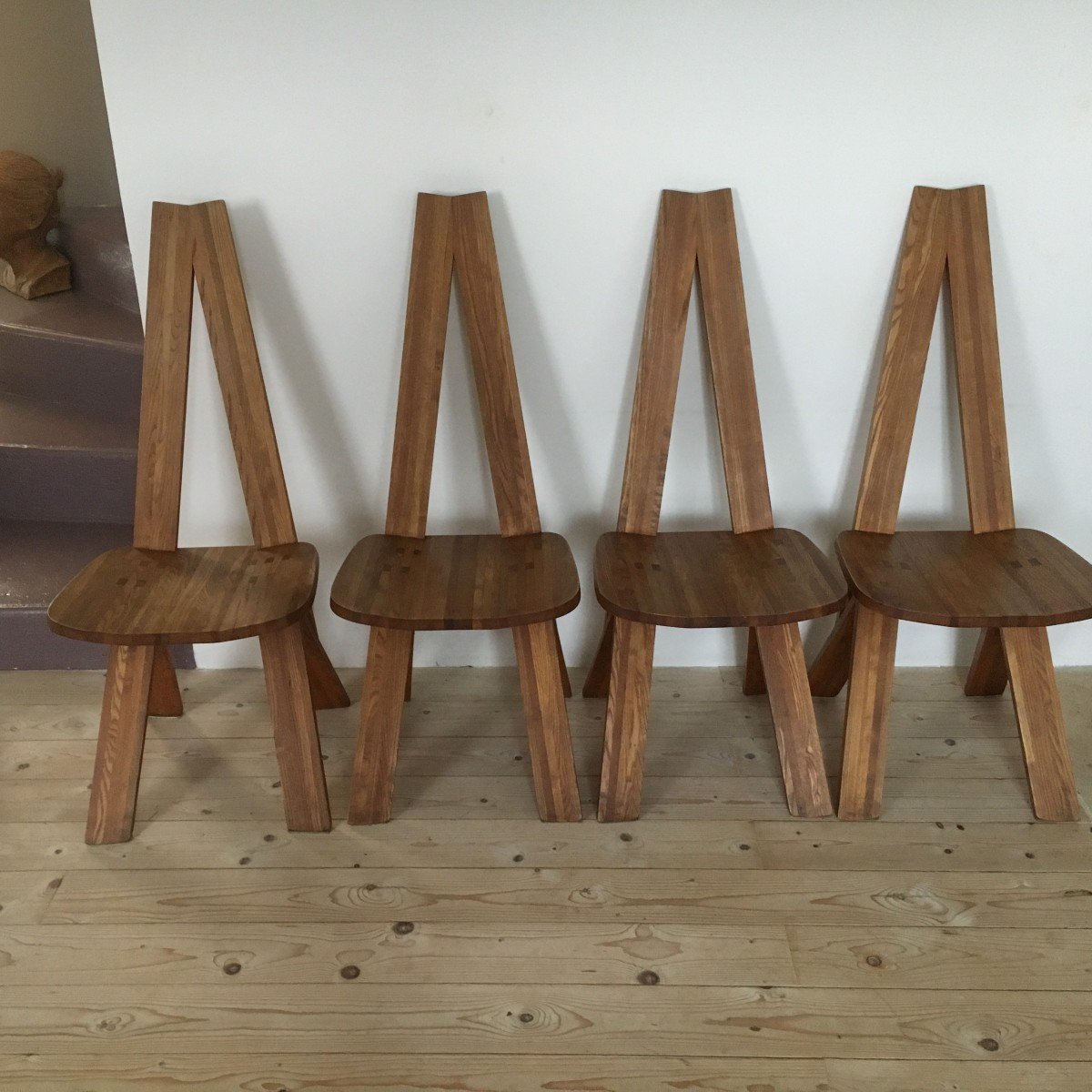 4 Chairs By Pierre Chapo In Solid Elm From The 1970s-photo-2