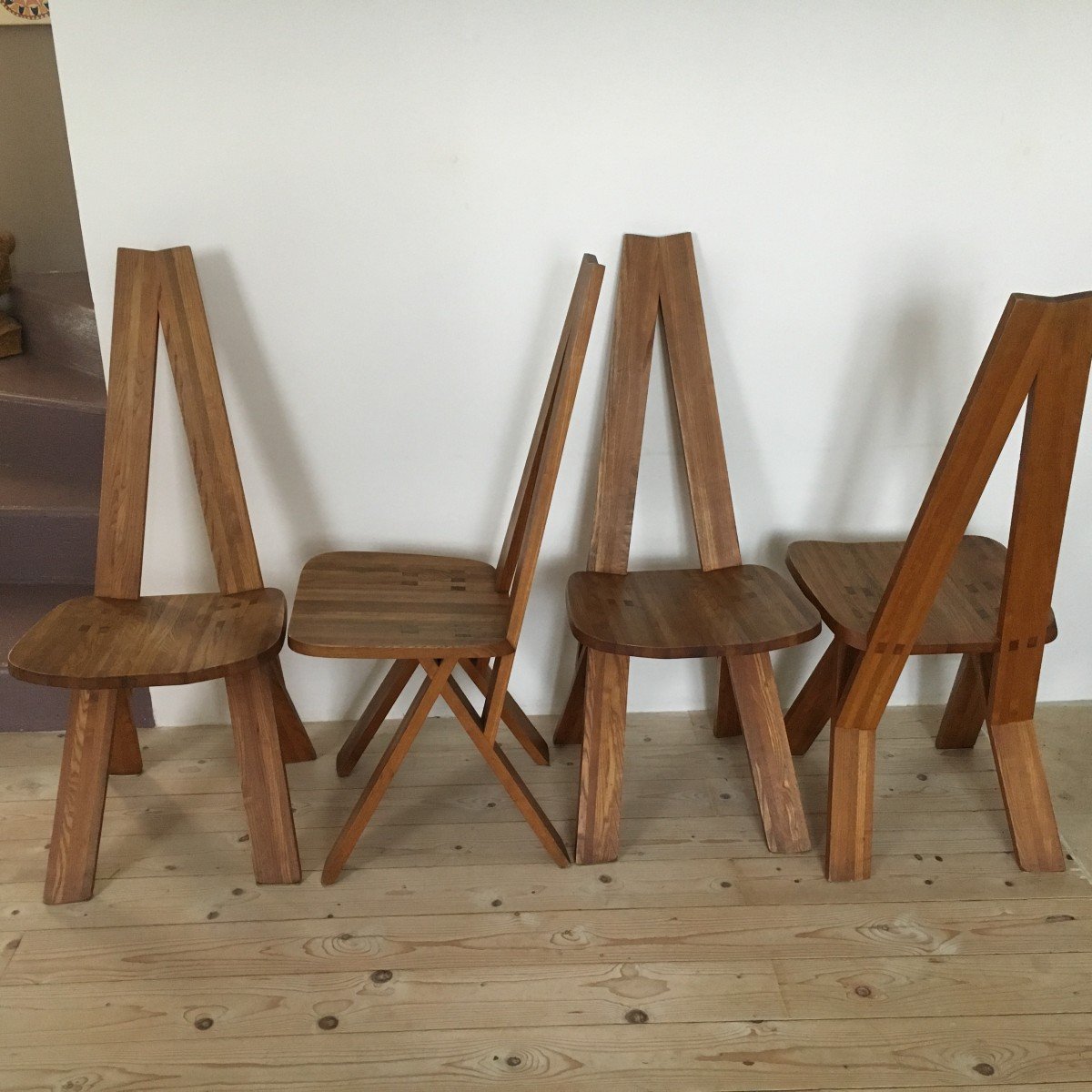4 Chairs By Pierre Chapo In Solid Elm From The 1970s-photo-3