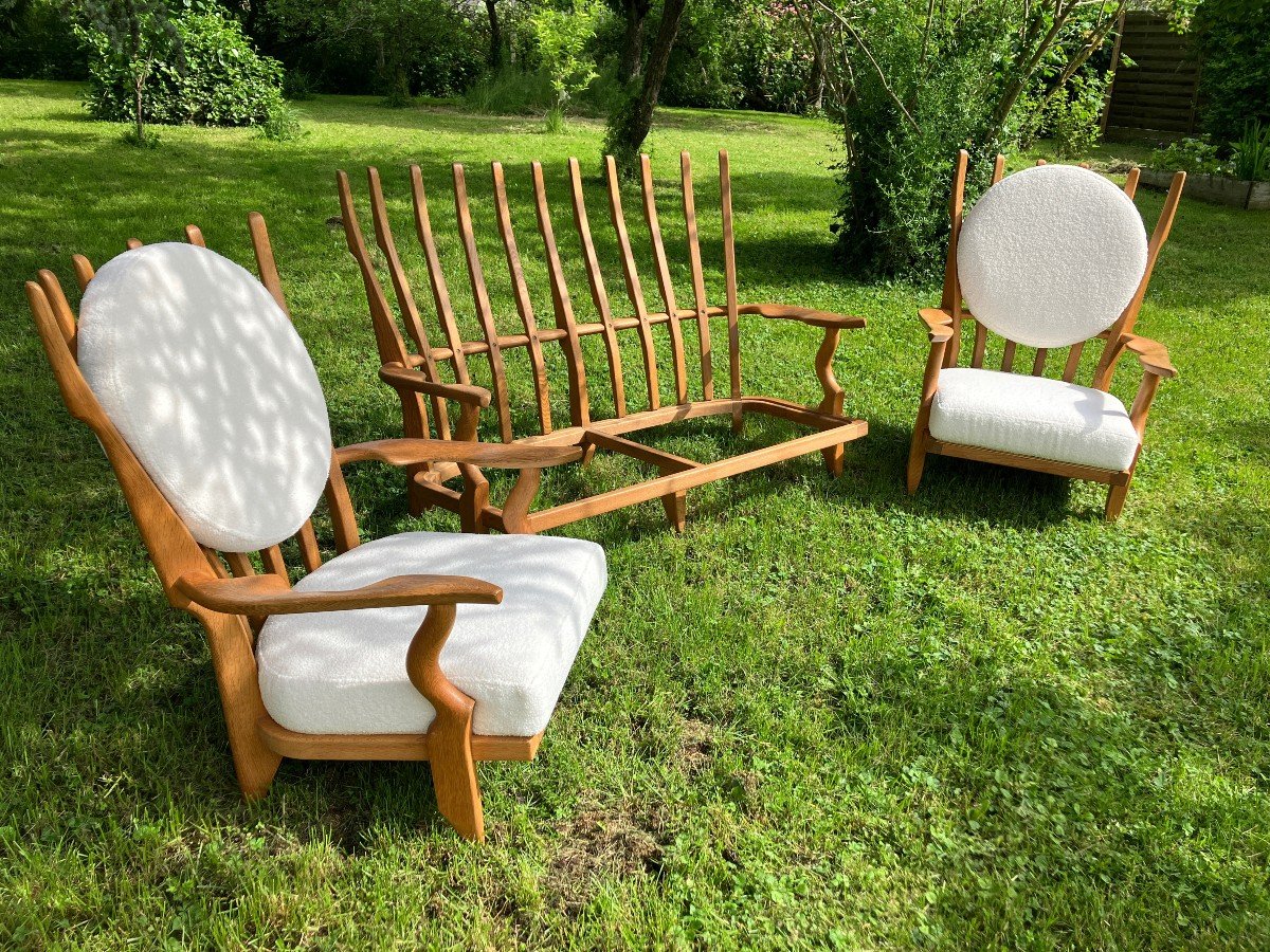 Pair Of Grand Repos Model Armchairs In Oak By Guillerme And Chambron-photo-4